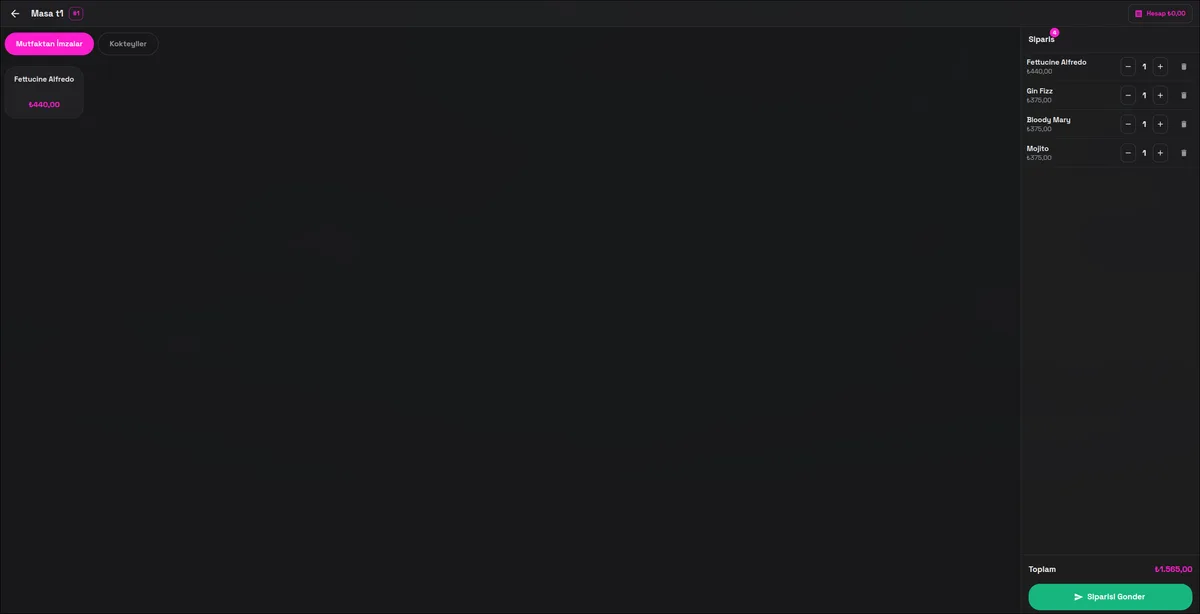 Sipariş alma ekranı